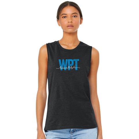 WPT Women's Muscle Tank -Dark Grey Heather- Script