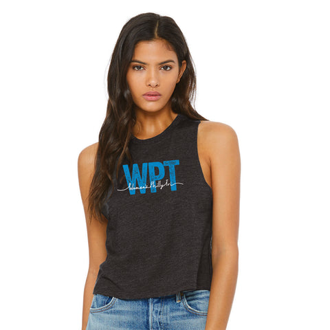 WPT Women's Crop Tank -Dark Grey Heather- Script