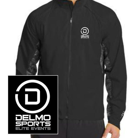 DelMoSports Embroidered Men's Water-Resistant Full Zip Reflective Jacket - Black