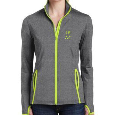 Women's Soft-brushed Full Zip Stretch Jacket - Charcoal Grey / Charge Green