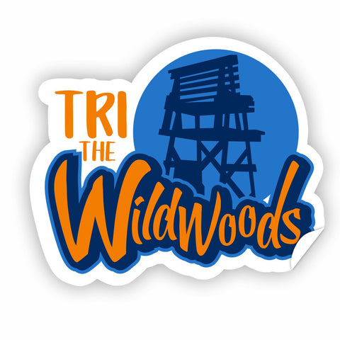 TRI the WILDWOODS Die-Cut Sticker - White - Lifeguard Chair